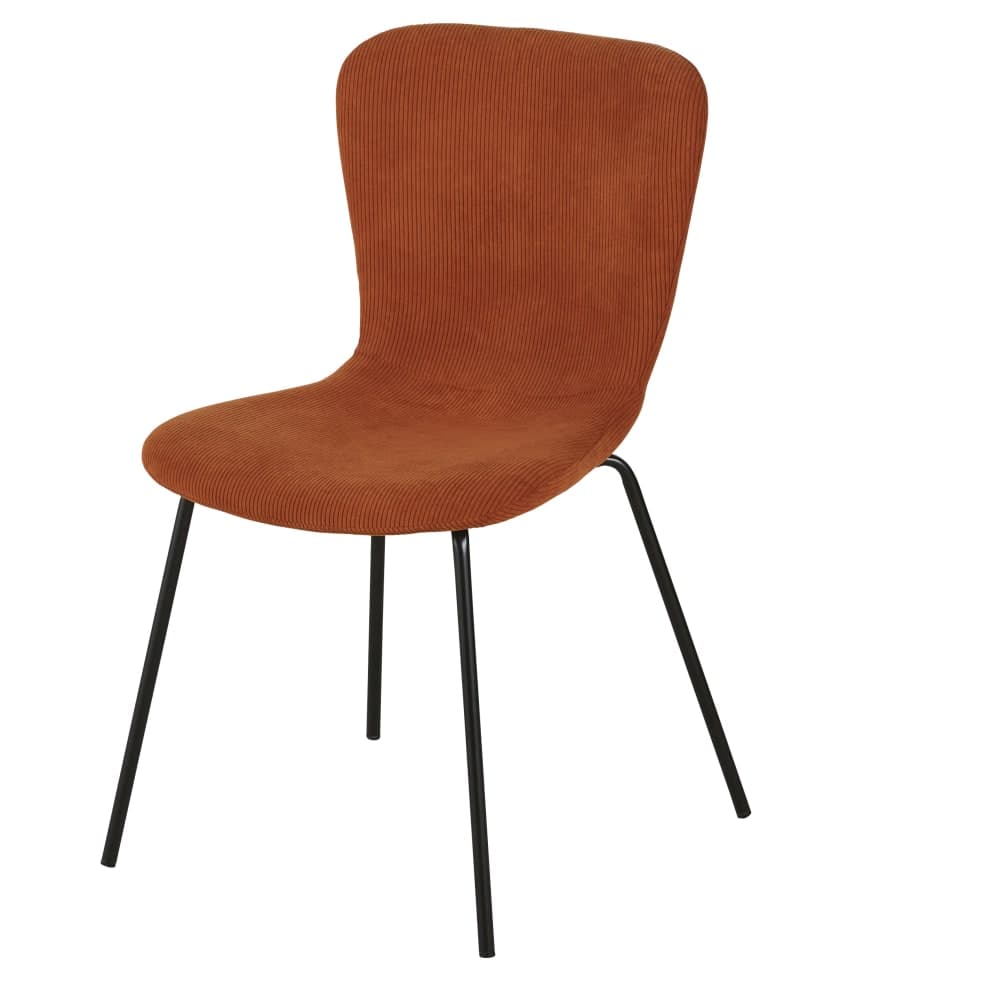 Silla de comedor de pana color teja con patas de acero