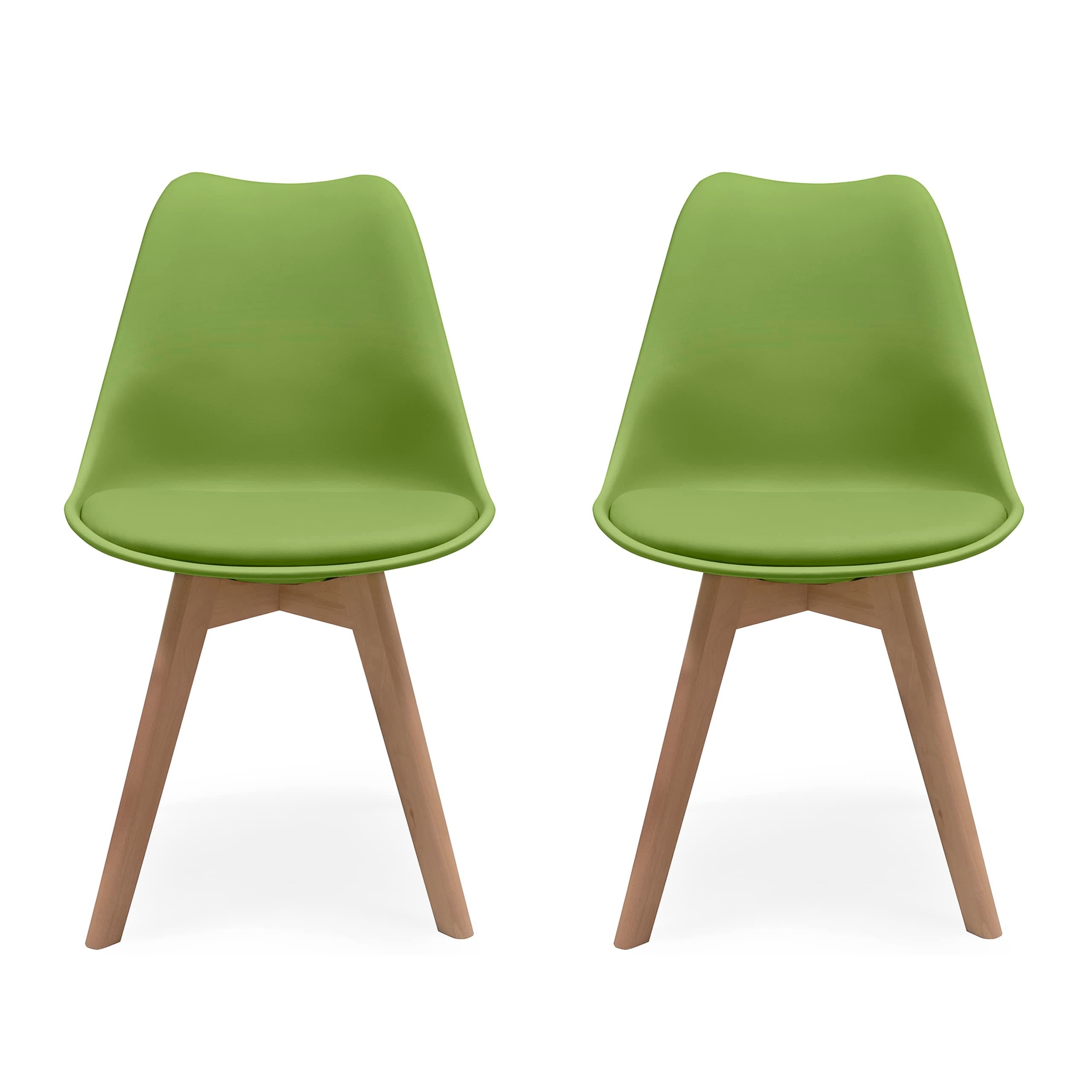 Silla de comedor verde con patas de madera clara