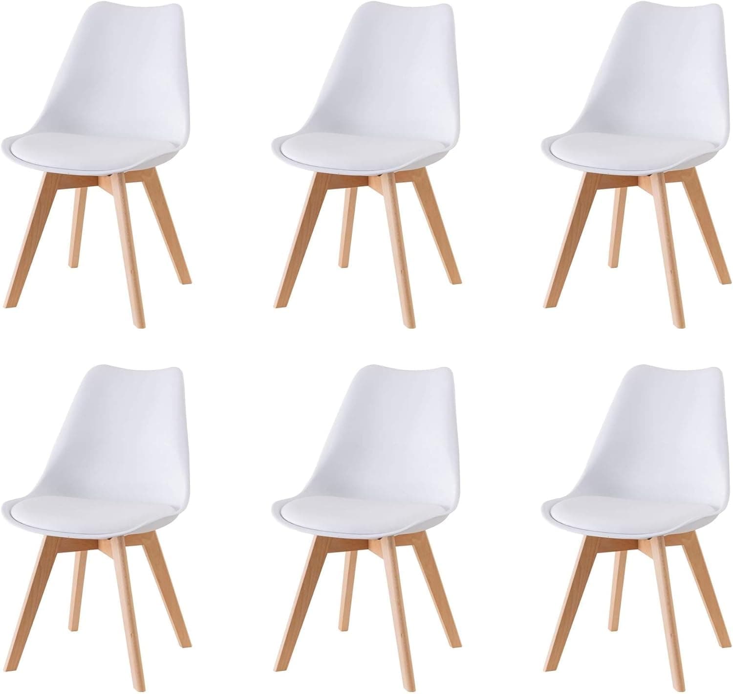 Set de 6 sillas de comedor blancas con patas de madera clara
