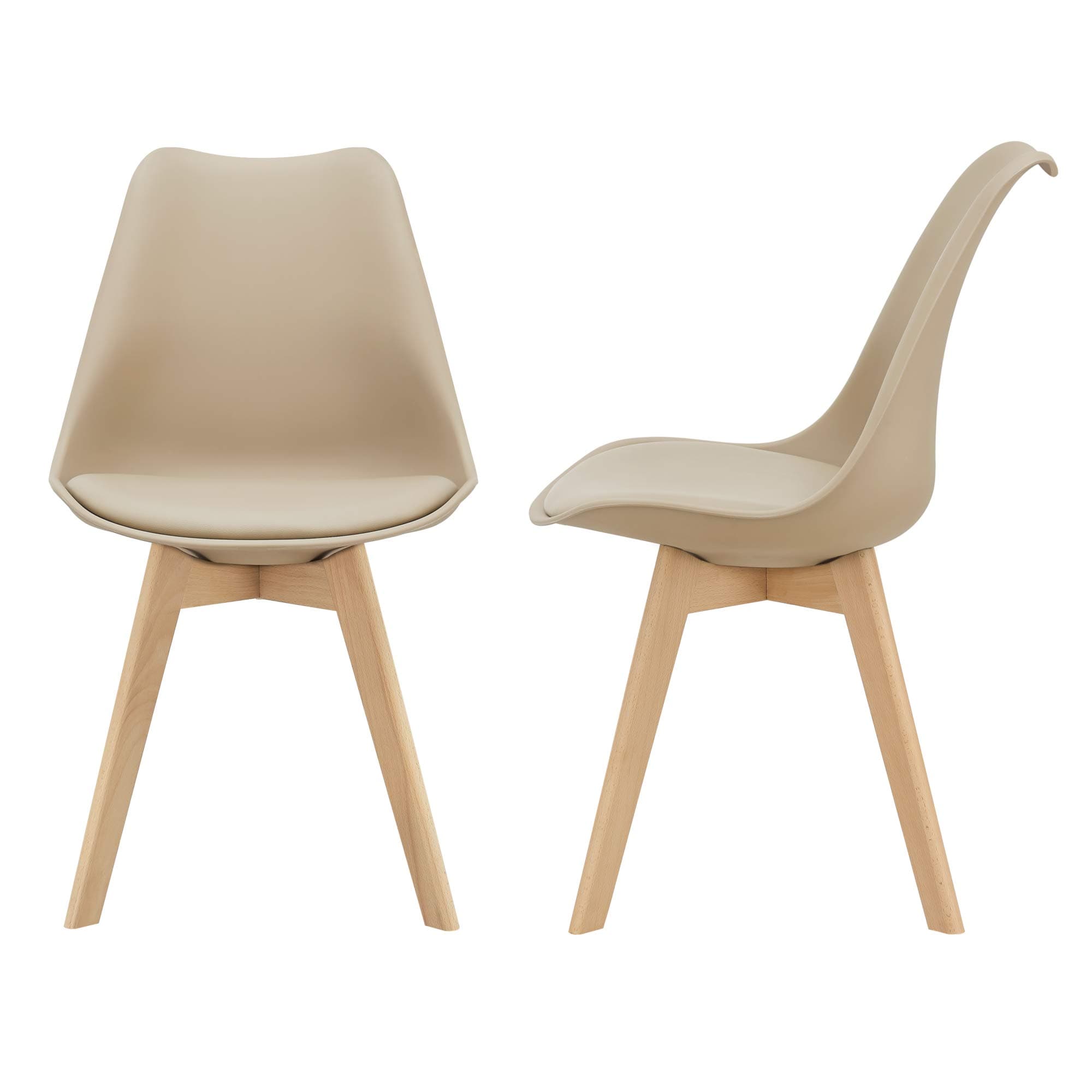 Silla de Comedor Beige con Patas de Madera Clara