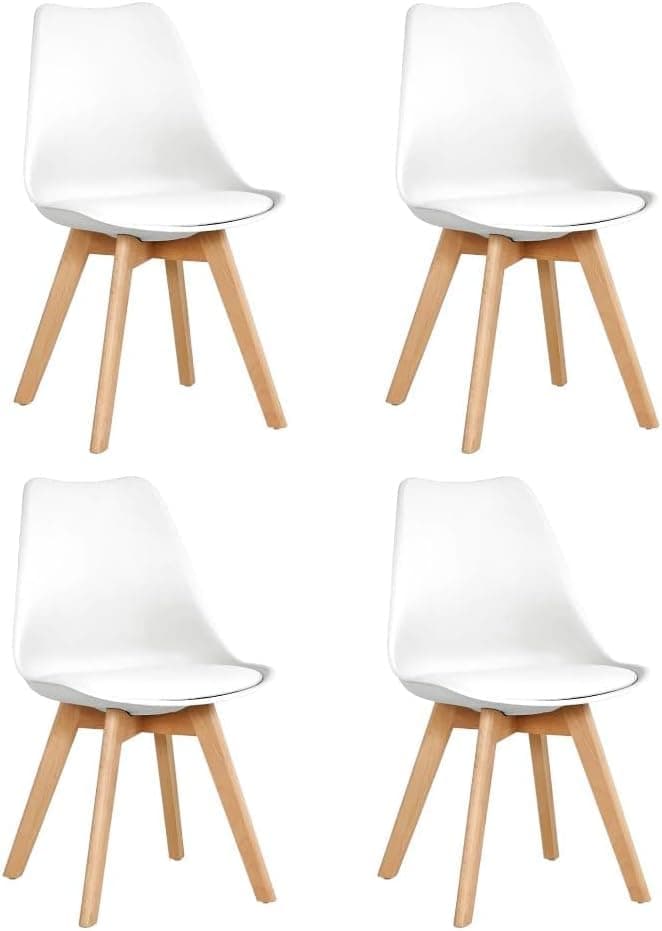 Silla Tulip blanca con patas de madera clara