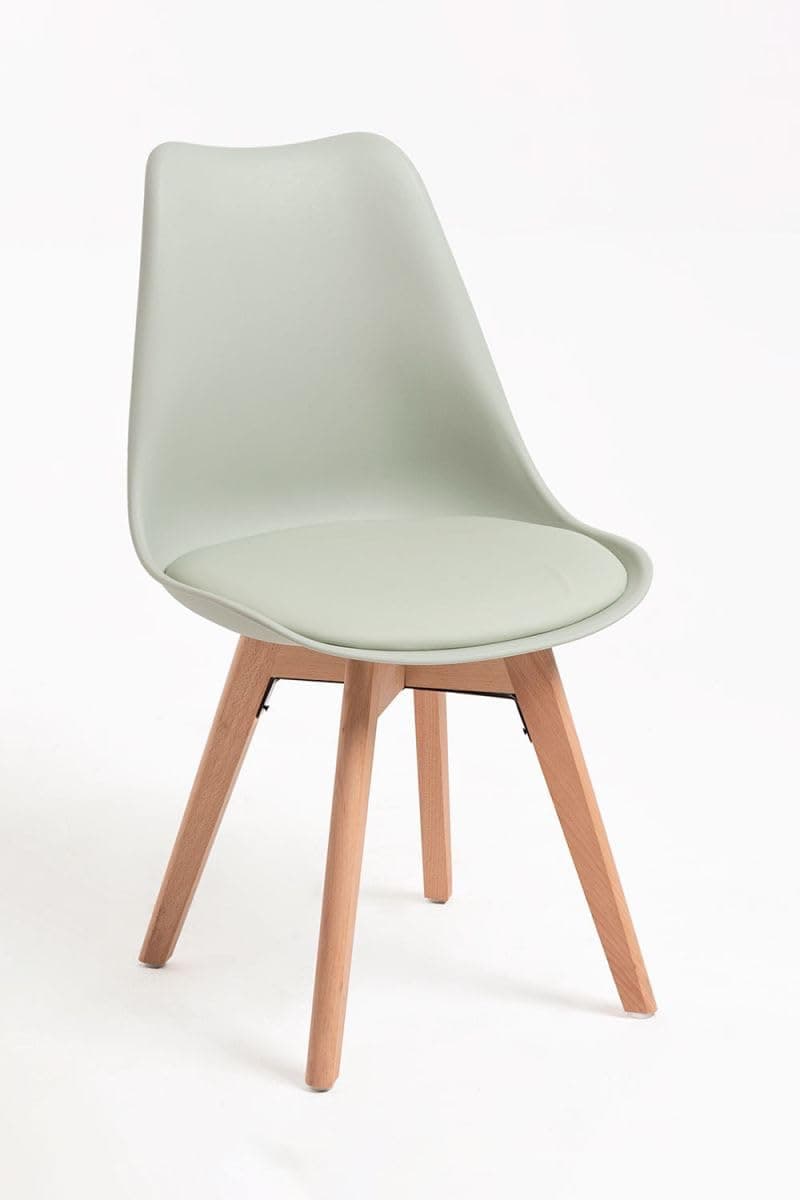 Silla de comedor verde menta con patas de madera