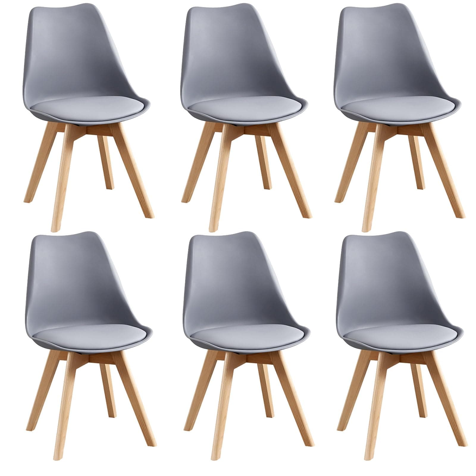 Silla de comedor gris con patas de madera clara