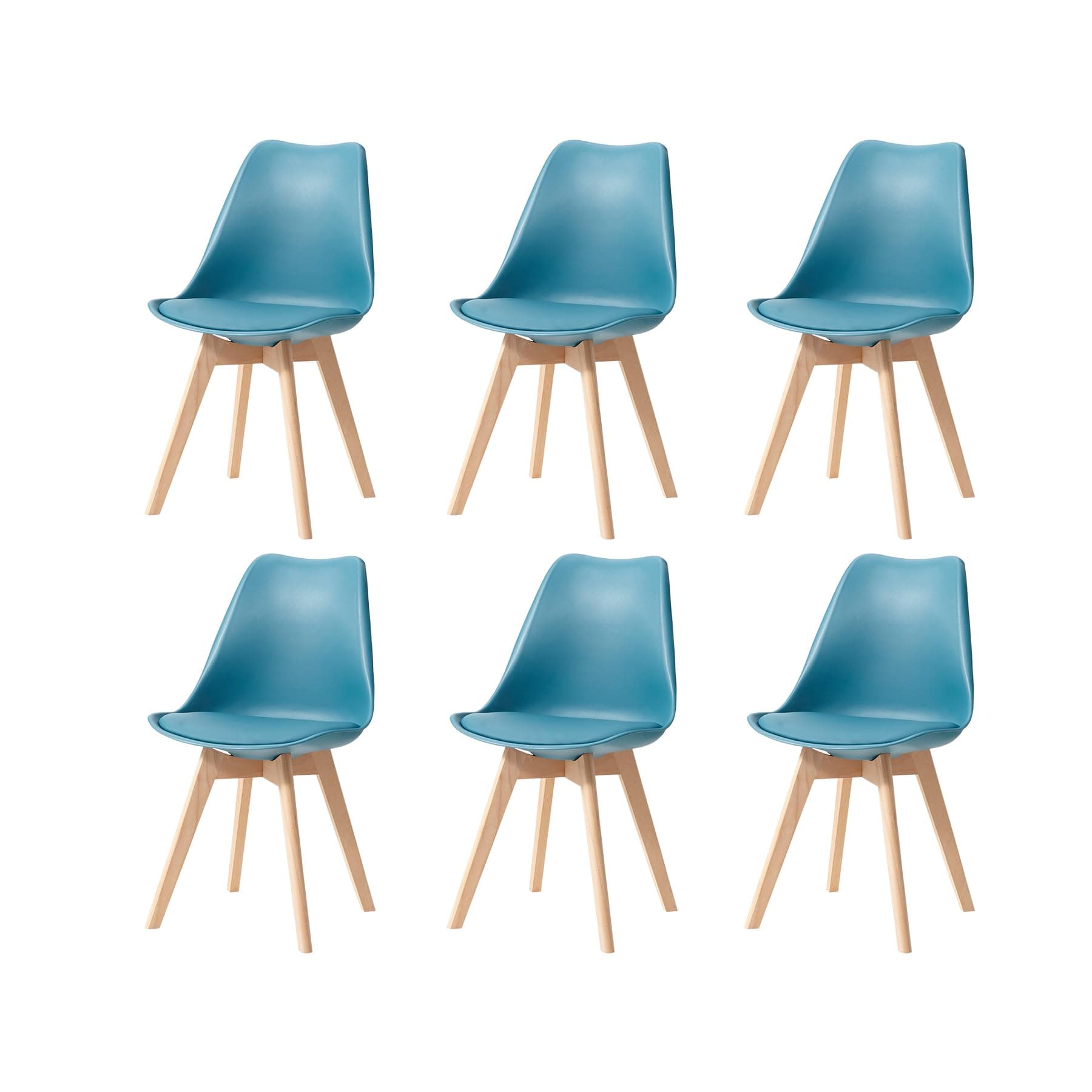 Silla de comedor turquesa con patas de madera clara