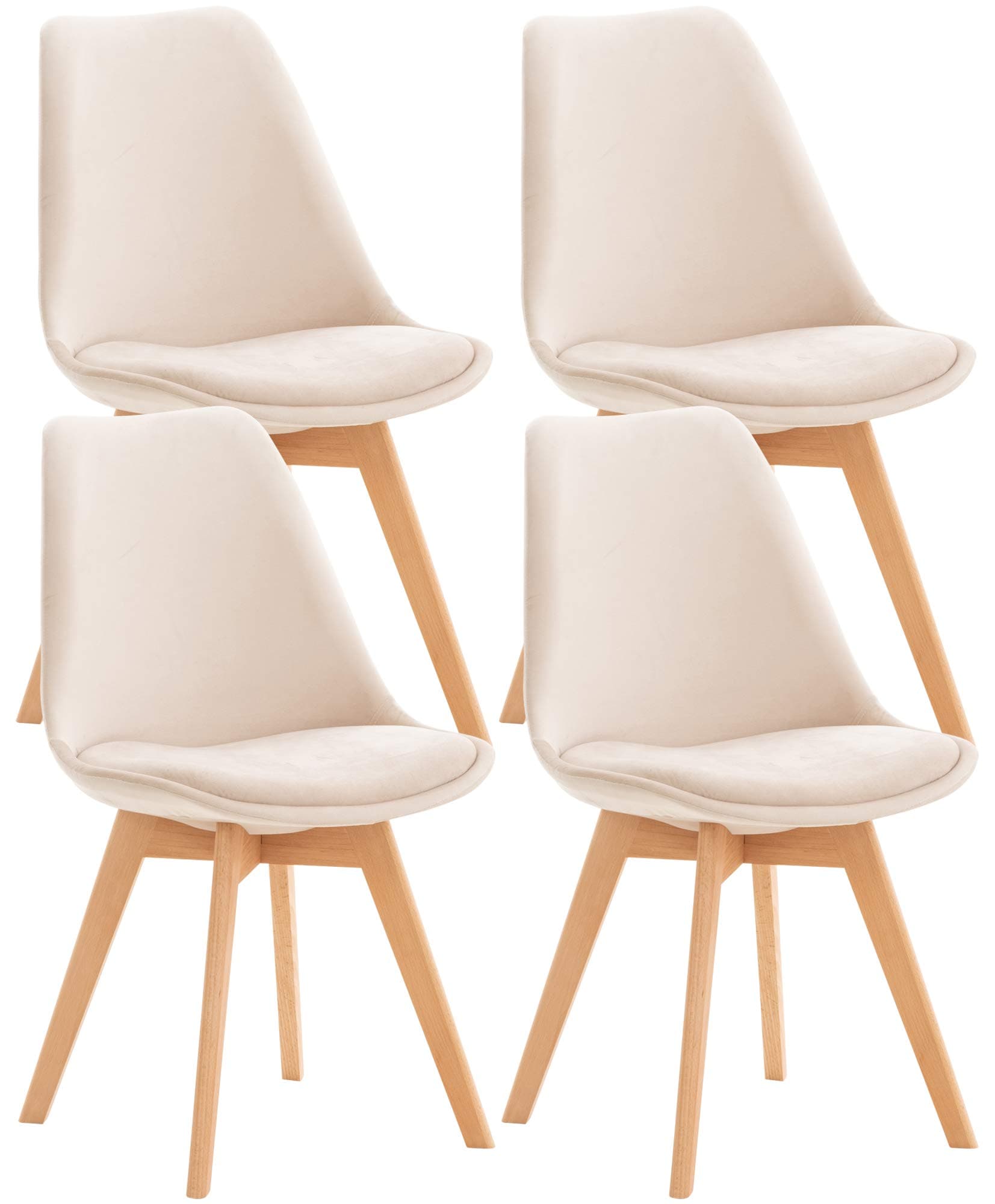 Silla de comedor tapizada en beige con patas de madera clara