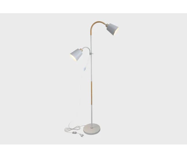 Lámpara de pie Itthon de 2 luces blanca y madera