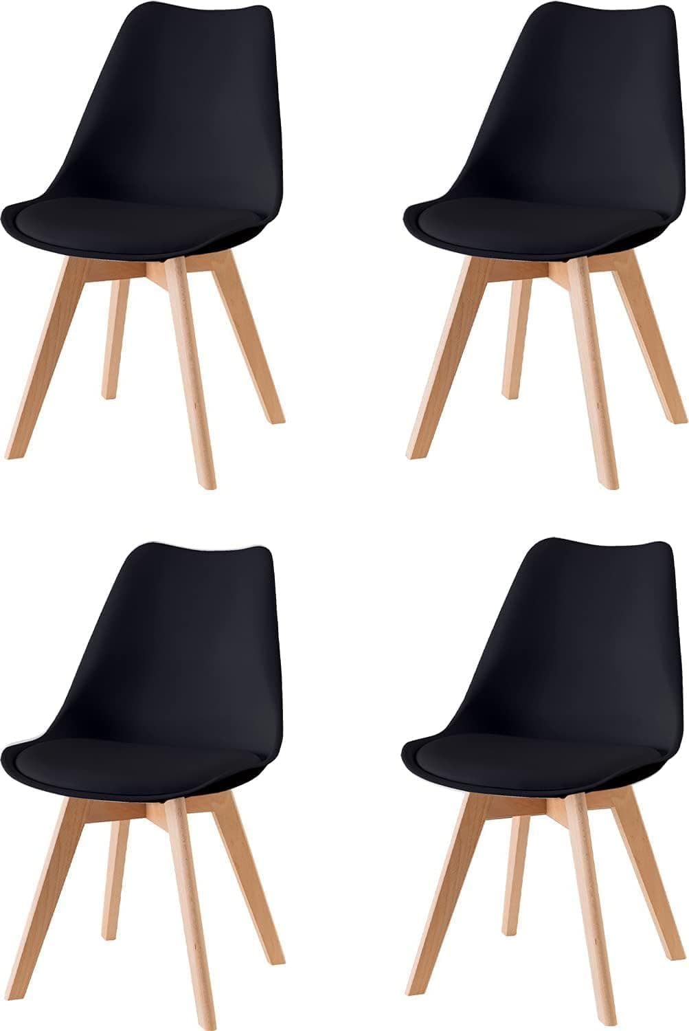 Silla de comedor negra con patas de madera clara