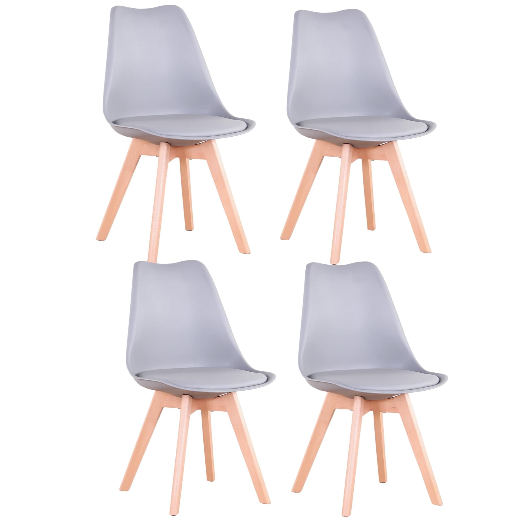 Set de 4 sillas de comedor grises con patas de madera clara