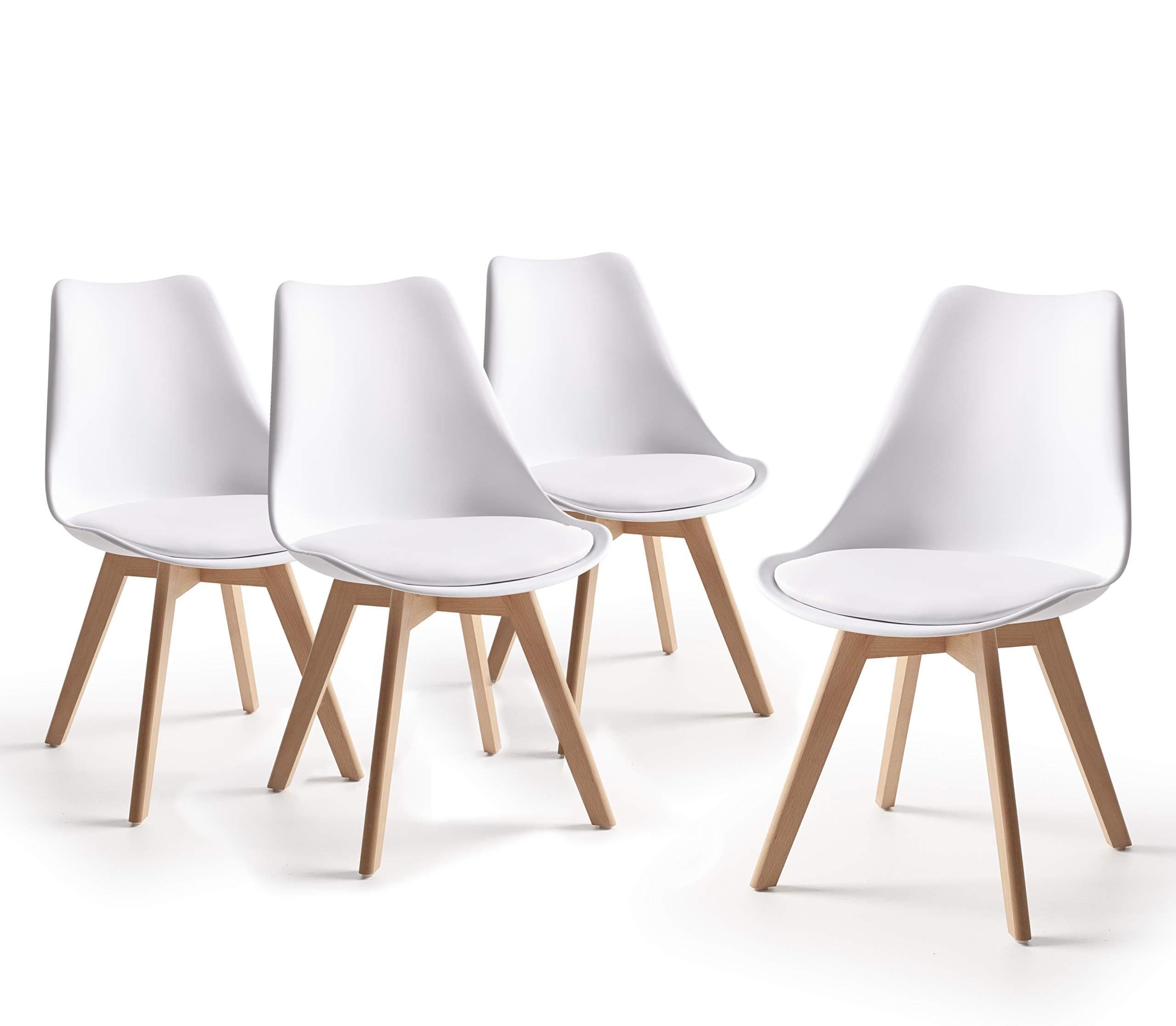 Silla de comedor blanca con patas de madera clara