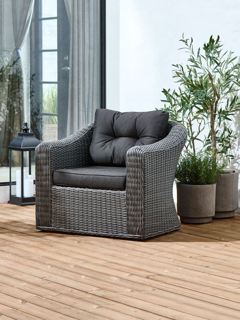 Sillón de exterior de ratán sintético gris