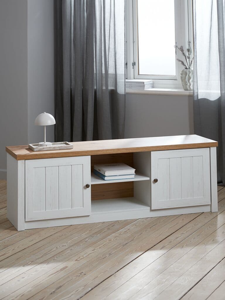 Mueble TV blanco y roble salvaje con 2 puertas