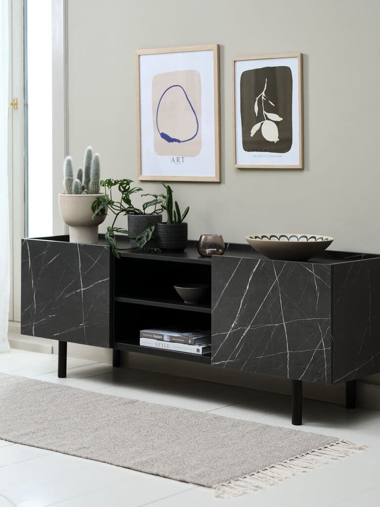 Mueble TV KRONDAL 2 puertas mármol/negro