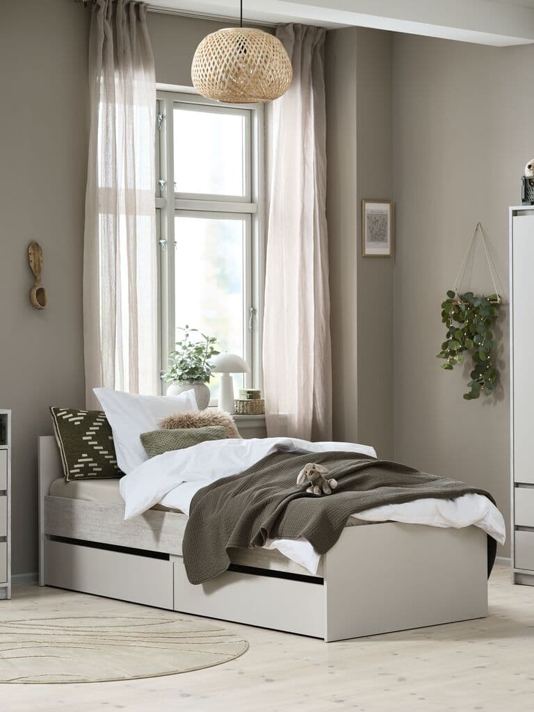 Cama individual con almacenaje 90x200 travertino/beis