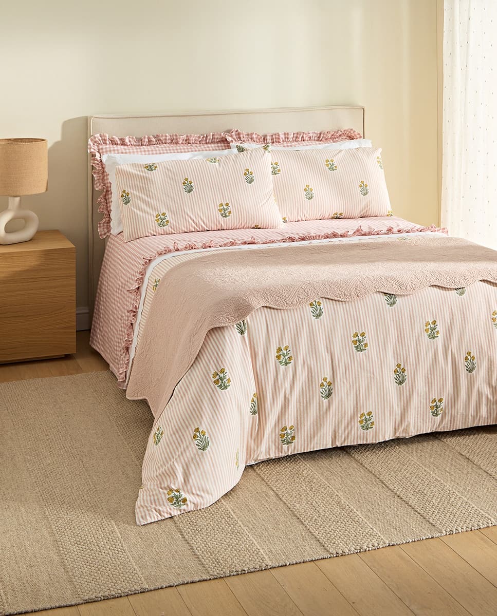 Juego de cama estampado floral y rayas Summer