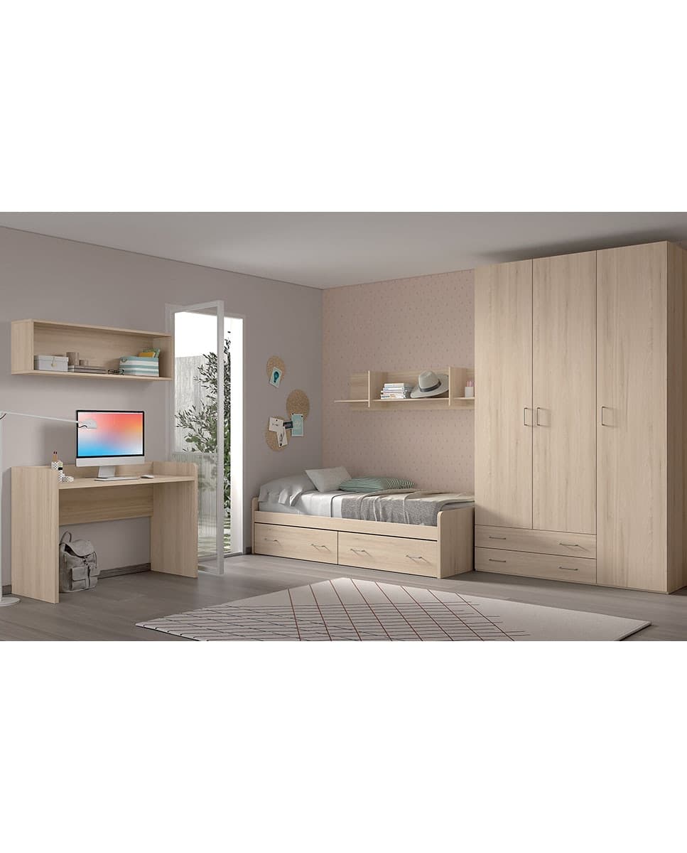 Cama juvenil con cajones Noel color abedul