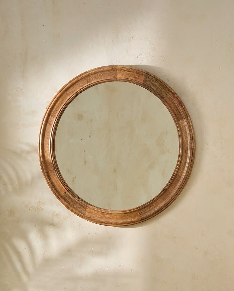 Espejo de pared redondo de madera de mango Bruno