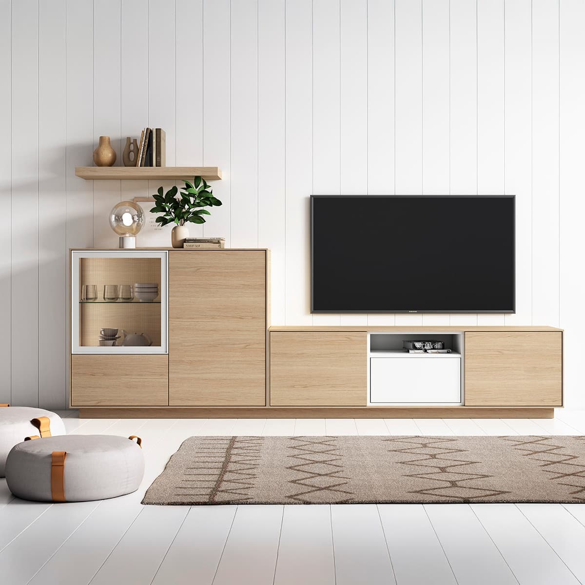 Mueble de salón modular Evolution 2.0 madera y blanco