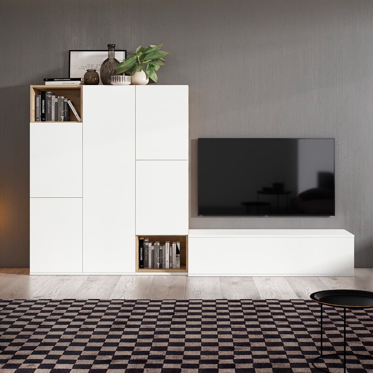 Mueble de salón modular blanco y madera Home 14