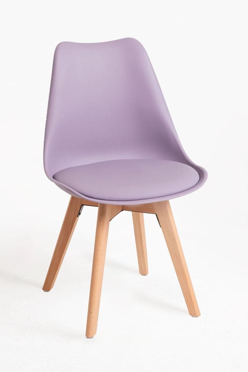 Silla Tulip lila con patas de madera