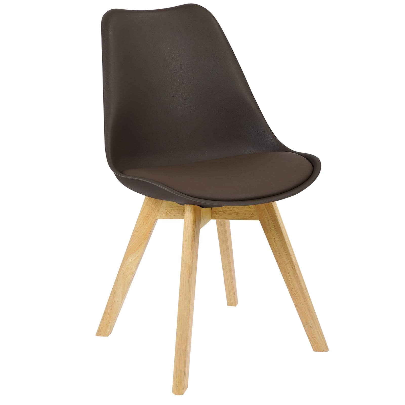 Silla de comedor marrón con patas de madera clara