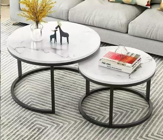 Juego de mesas de centro redondas con tapa de mármol blanco