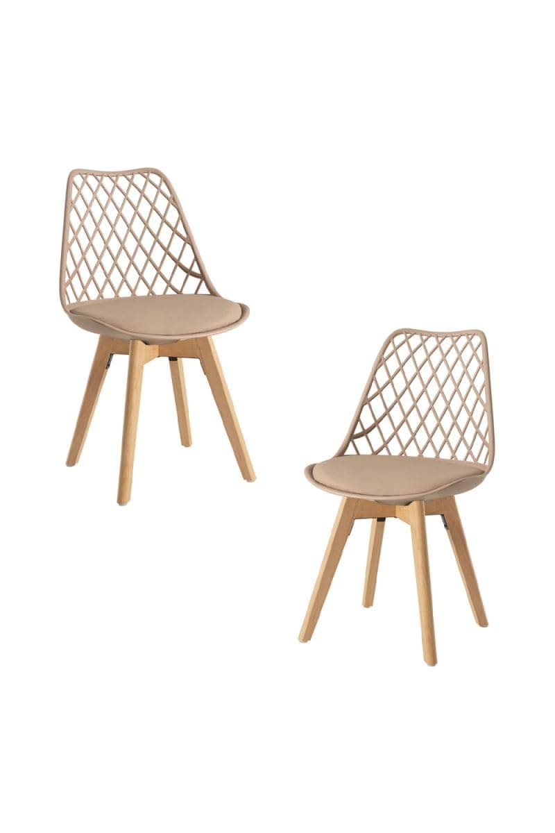 Silla de Comedor Beige con Patas de Madera Clara