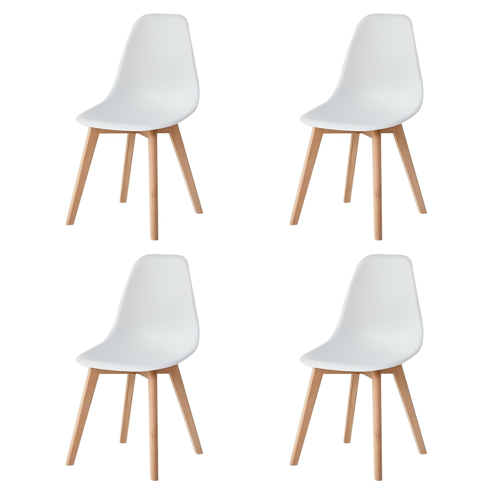 Pack de 4 Sillas de Comedor Nórdicas Blancas y Madera Clara