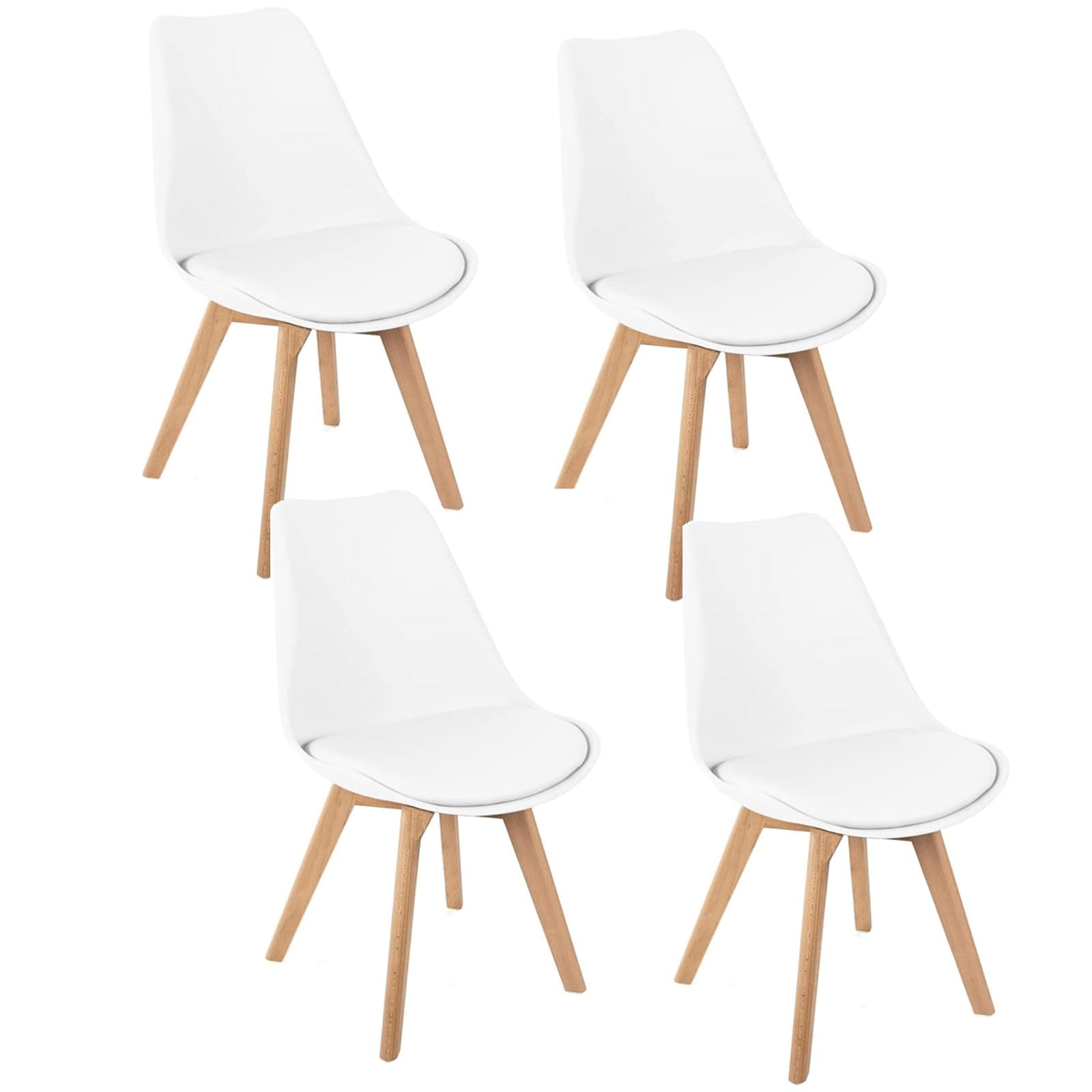 Set de 4 sillas de comedor blancas con patas de madera clara