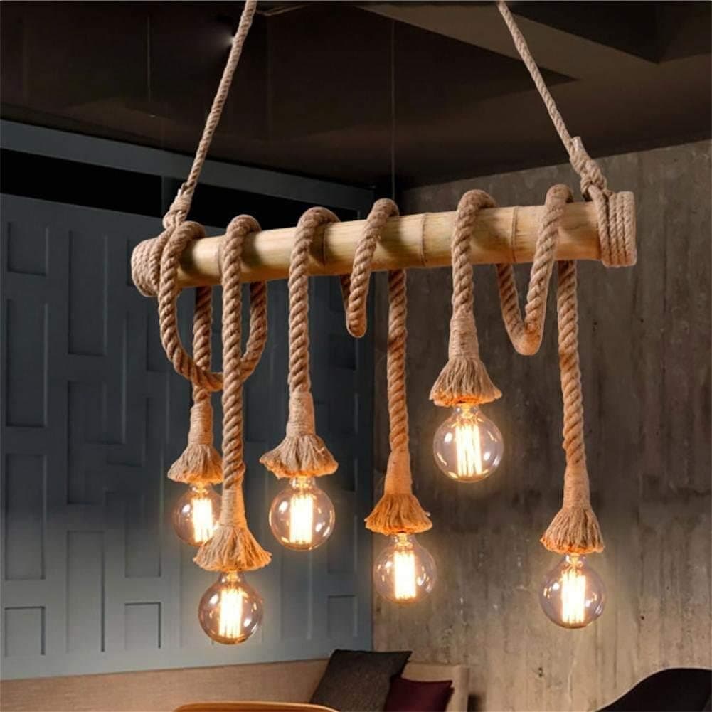 Lámpara colgante de cuerda y madera estilo industrial