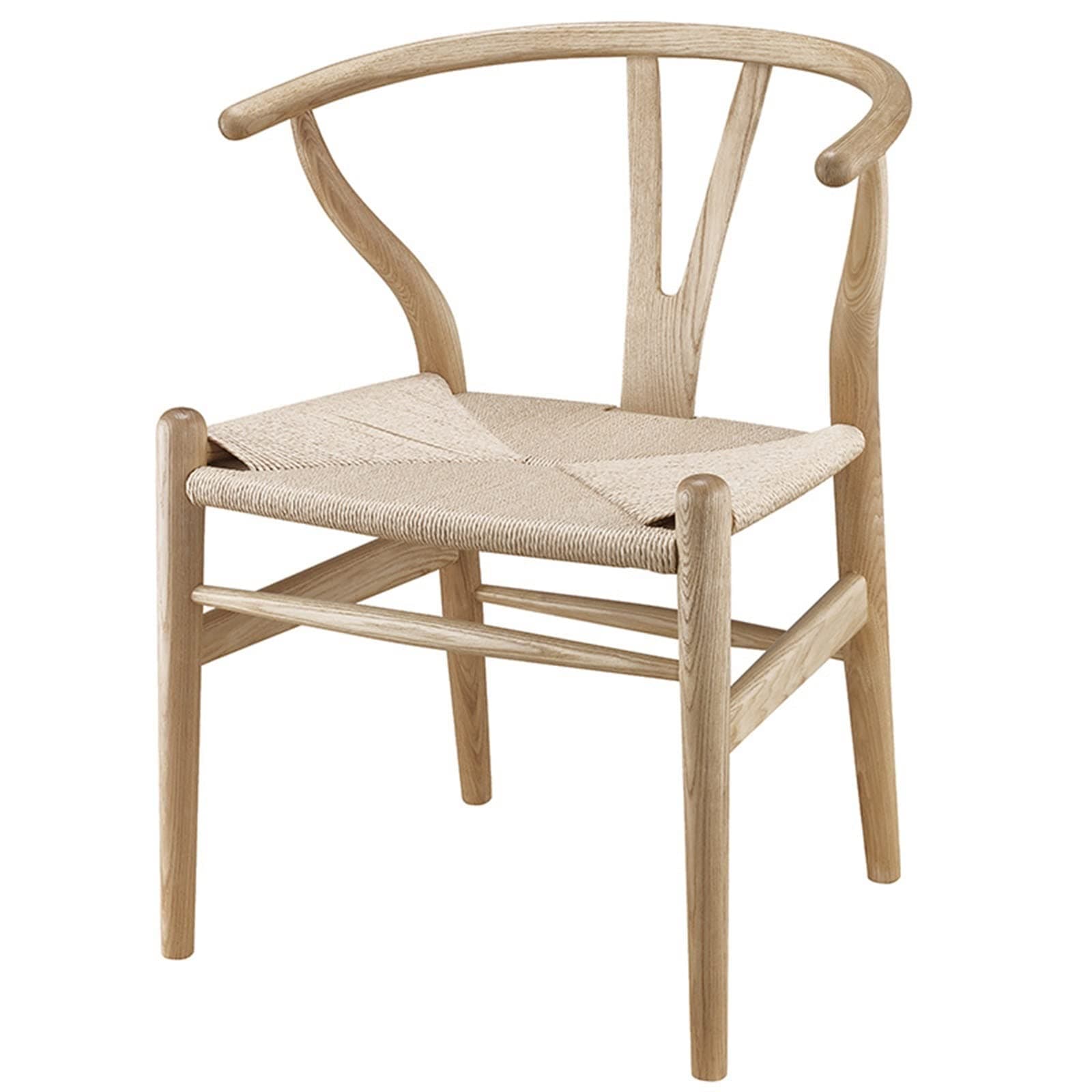 Silla Wishbone de madera clara y asiento de ratán