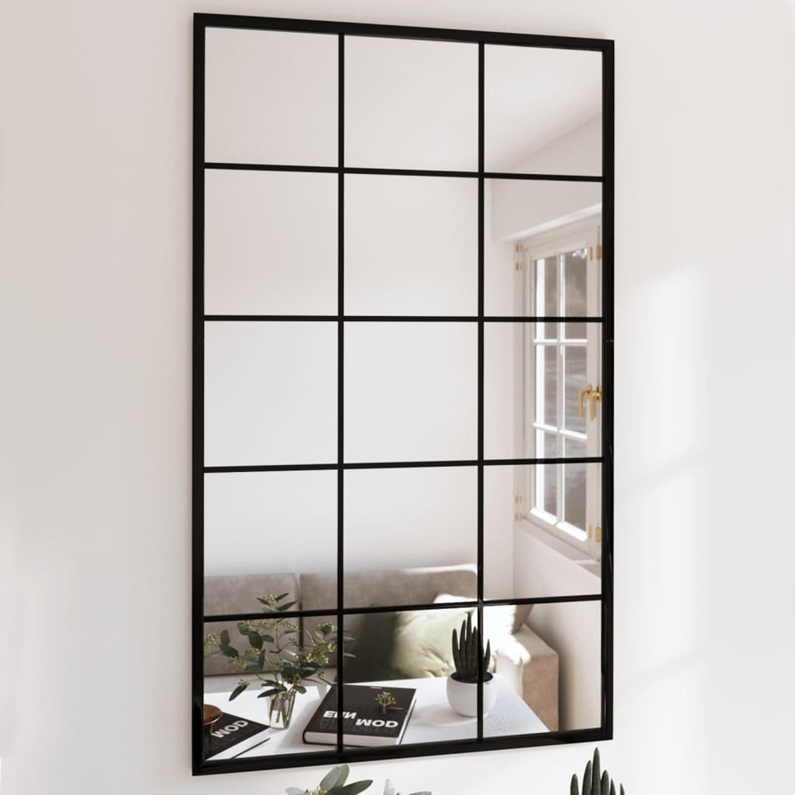 Espejo de pared con marco negro estilo industrial