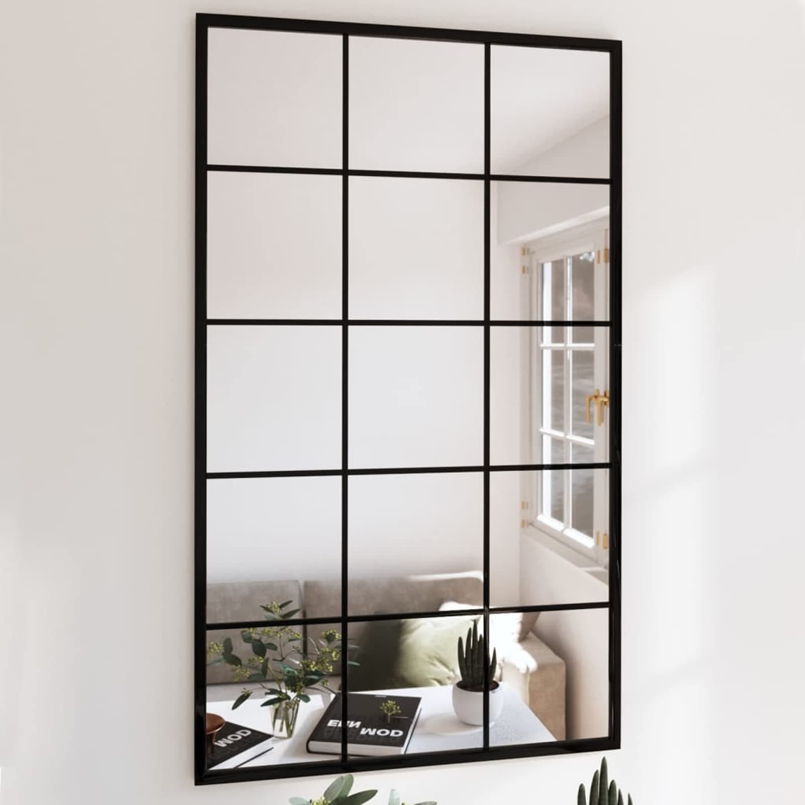 Espejo de pared rectangular con marco negro