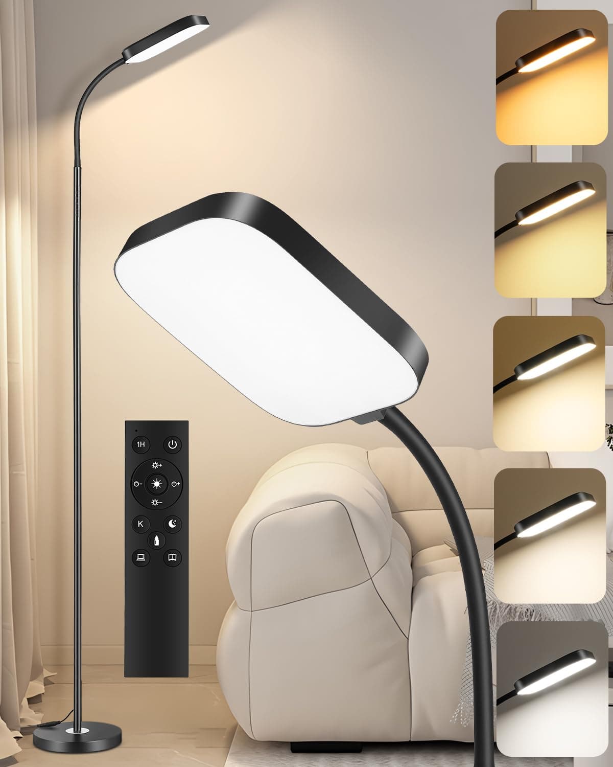 Lámpara de pie LED regulable negra