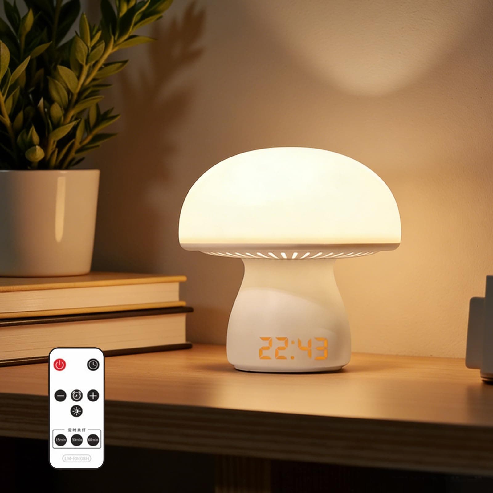 Lámpara de noche LED con forma de hongo blanca