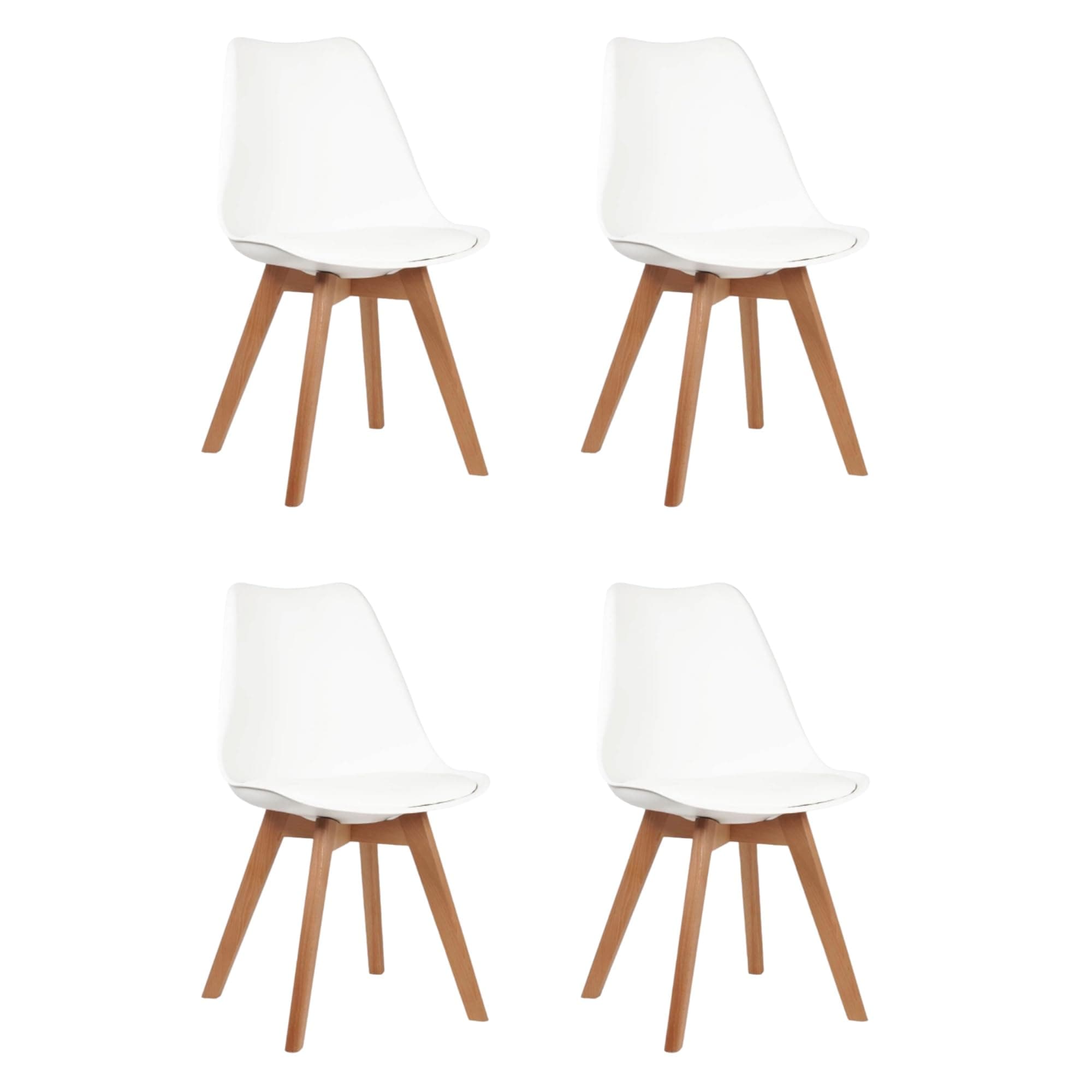 Pack de 4 sillas de comedor blancas con patas de madera