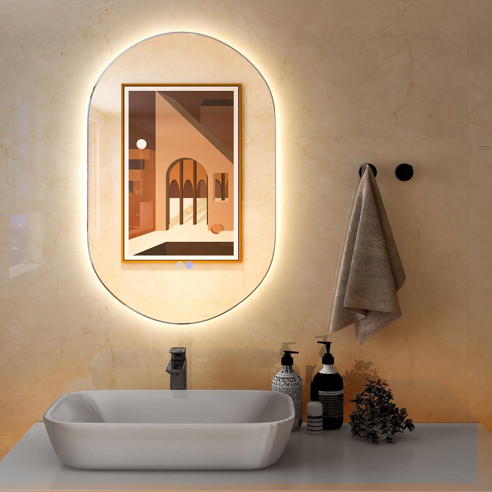Espejo de pared ovalado con luz LED integrada