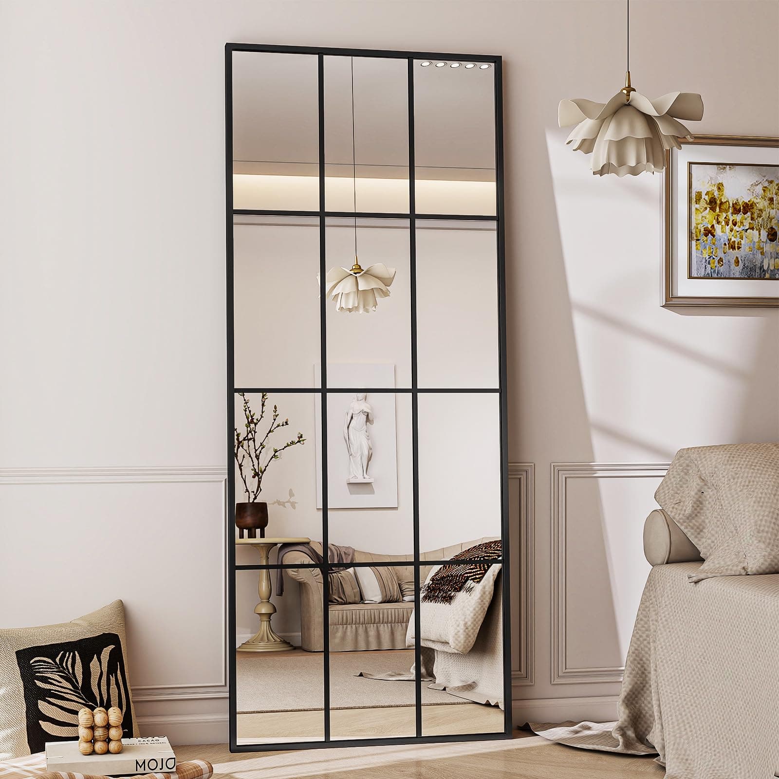 Espejo de pared rectangular con marco negro