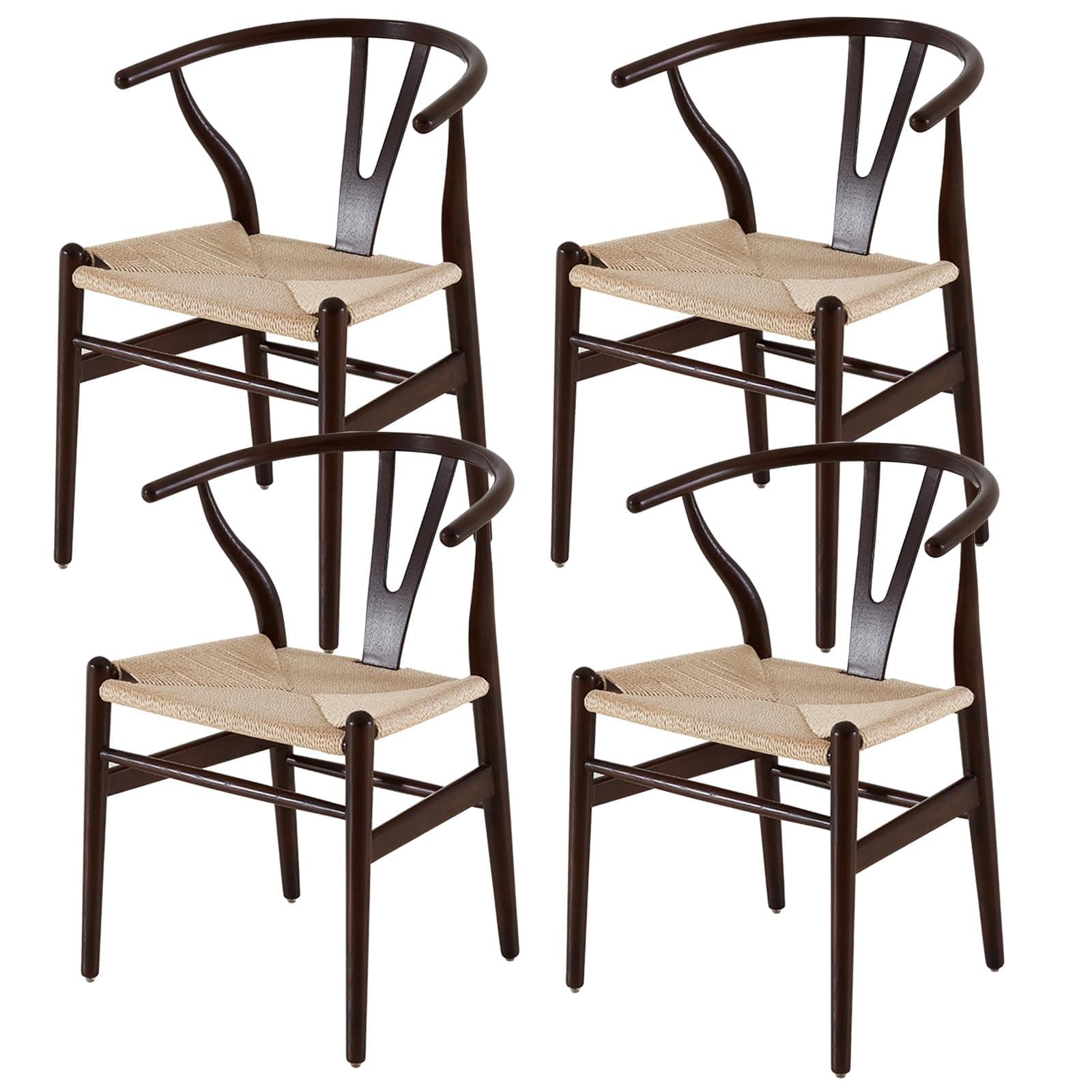 Silla Wishbone de madera y asiento de ratán