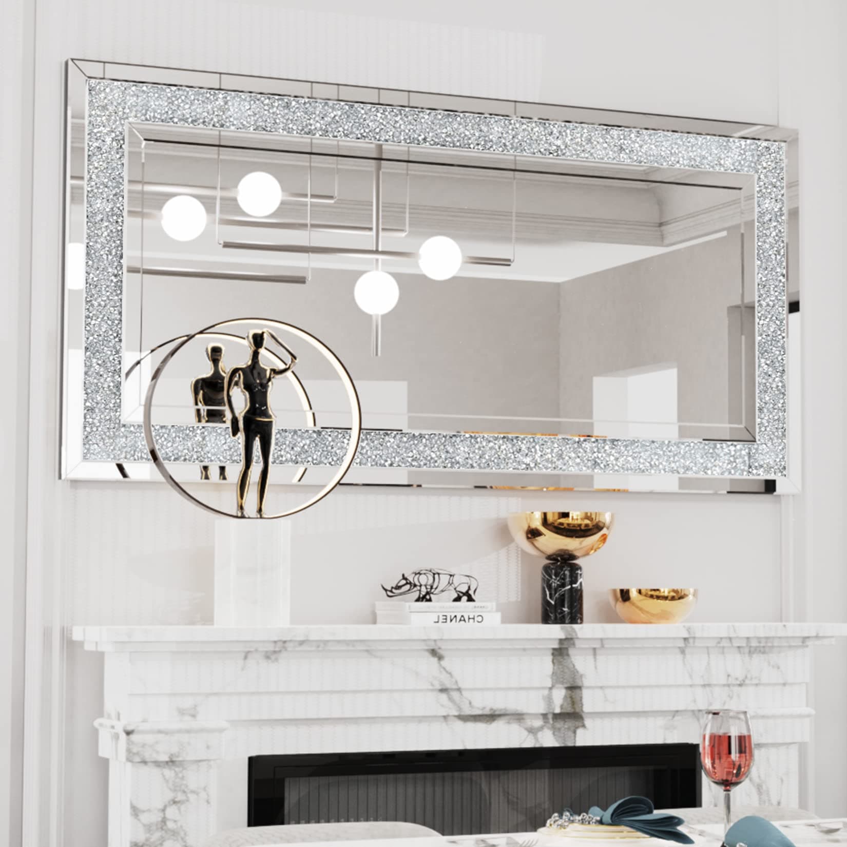 Espejo de pared rectangular con marco de cristal
