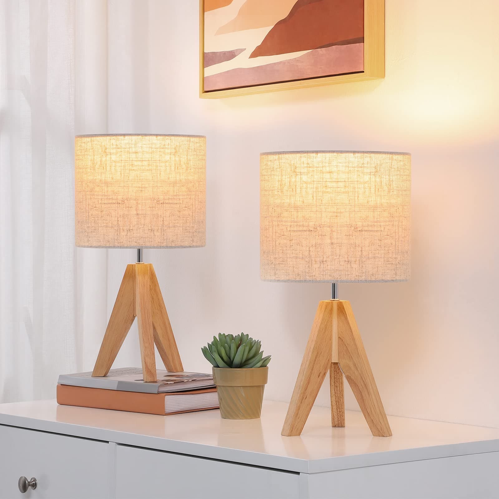 Lámpara de mesa trípode con pantalla beige