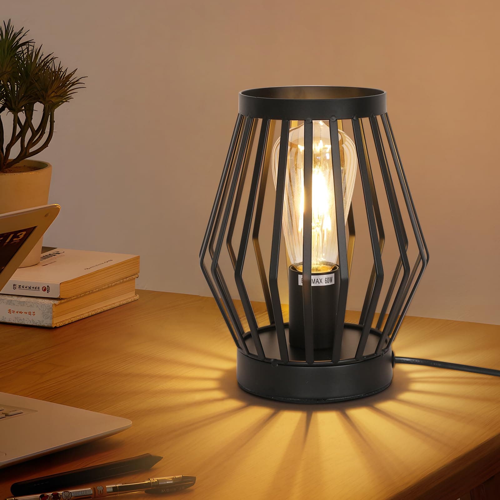 Lámpara de mesa industrial jaula negra