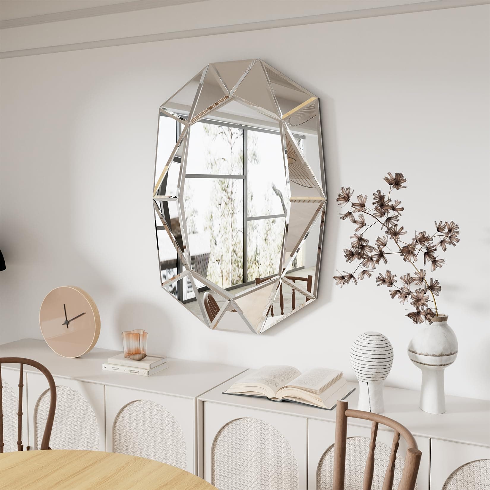 Espejo decorativo facetado plateado