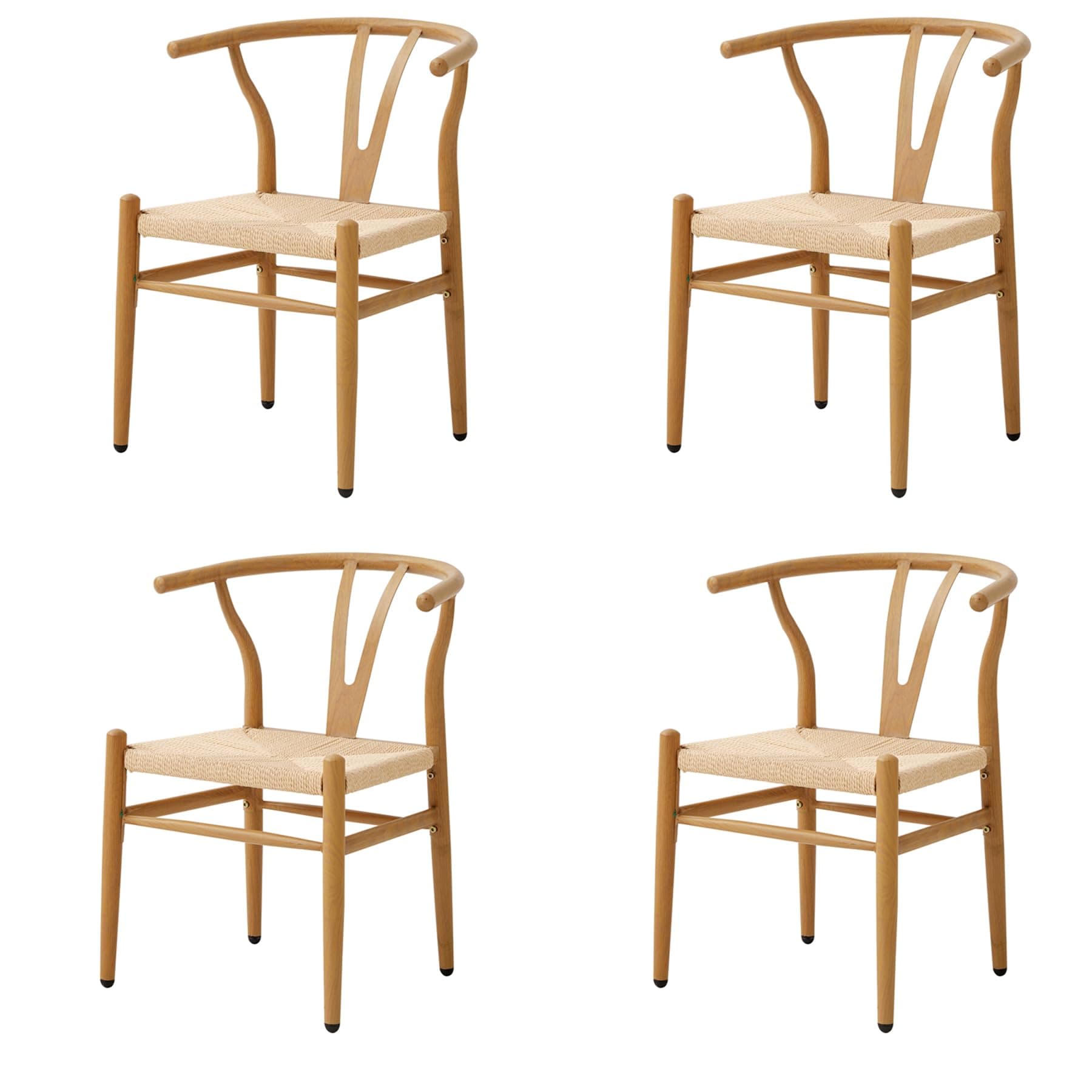 Silla Wishbone de madera y asiento de ratán natural
