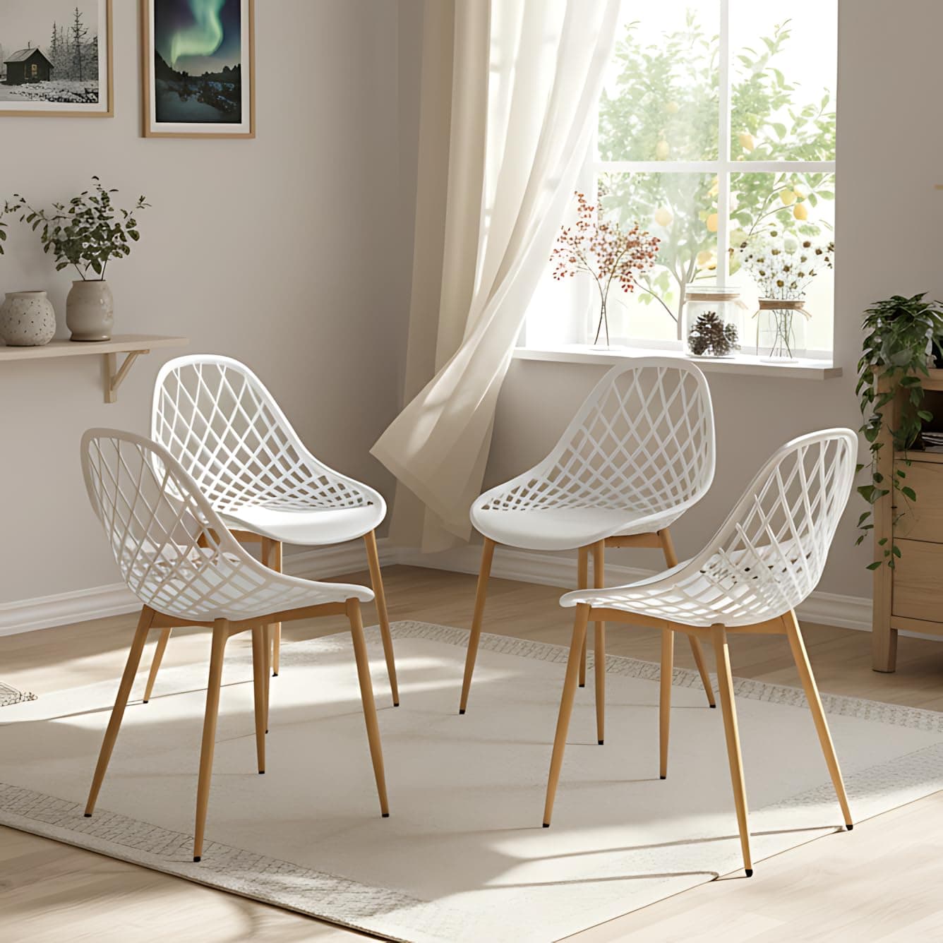 Pack de 4 Sillas de comedor blancas estilo escandinavo