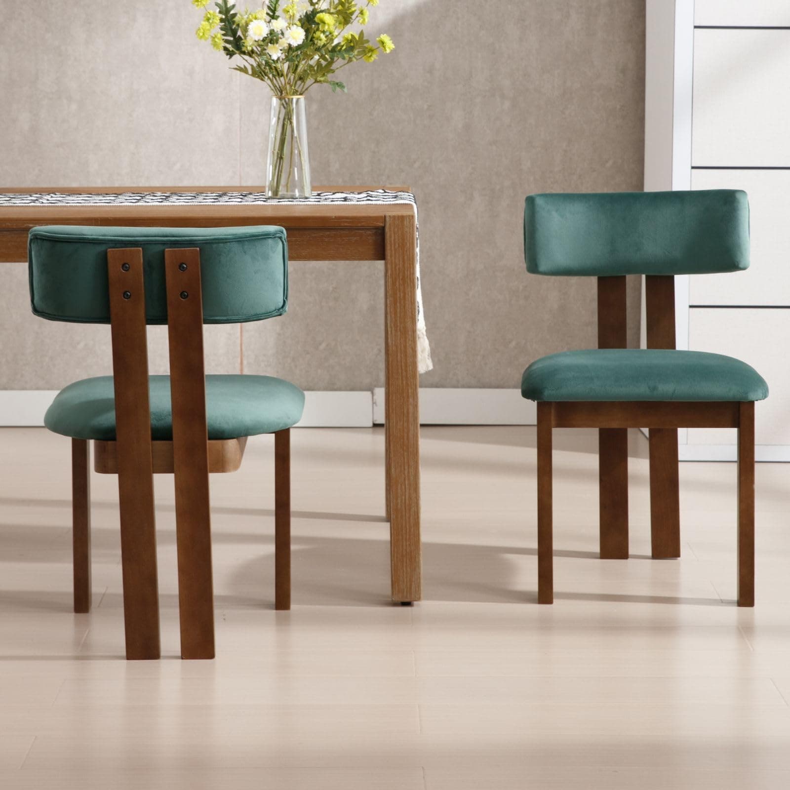 Silla de Comedor Tapizada Verde Bosque con Estructura de Madera