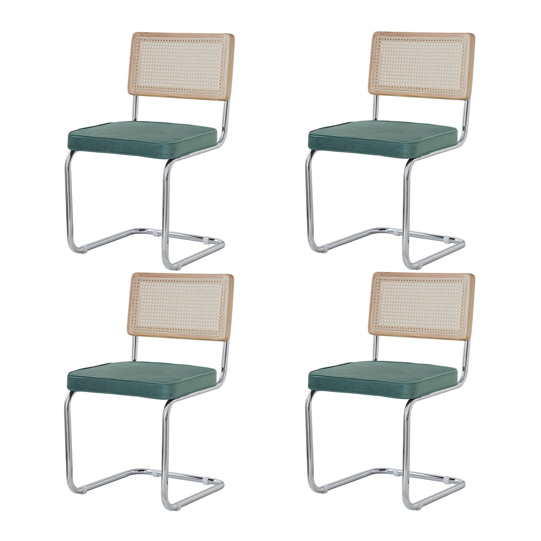 Silla de comedor con asiento verde y respaldo de rejilla vienesa