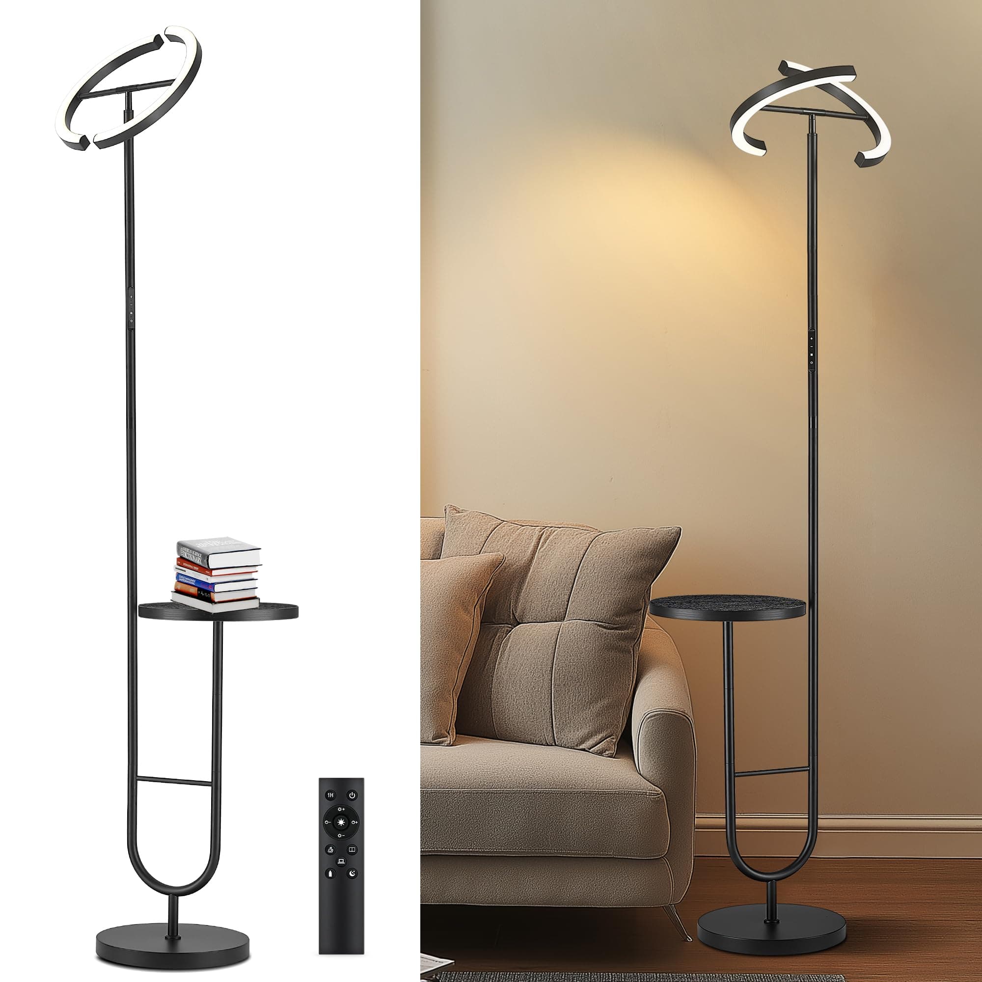 Lámpara de pie LED con estante negro