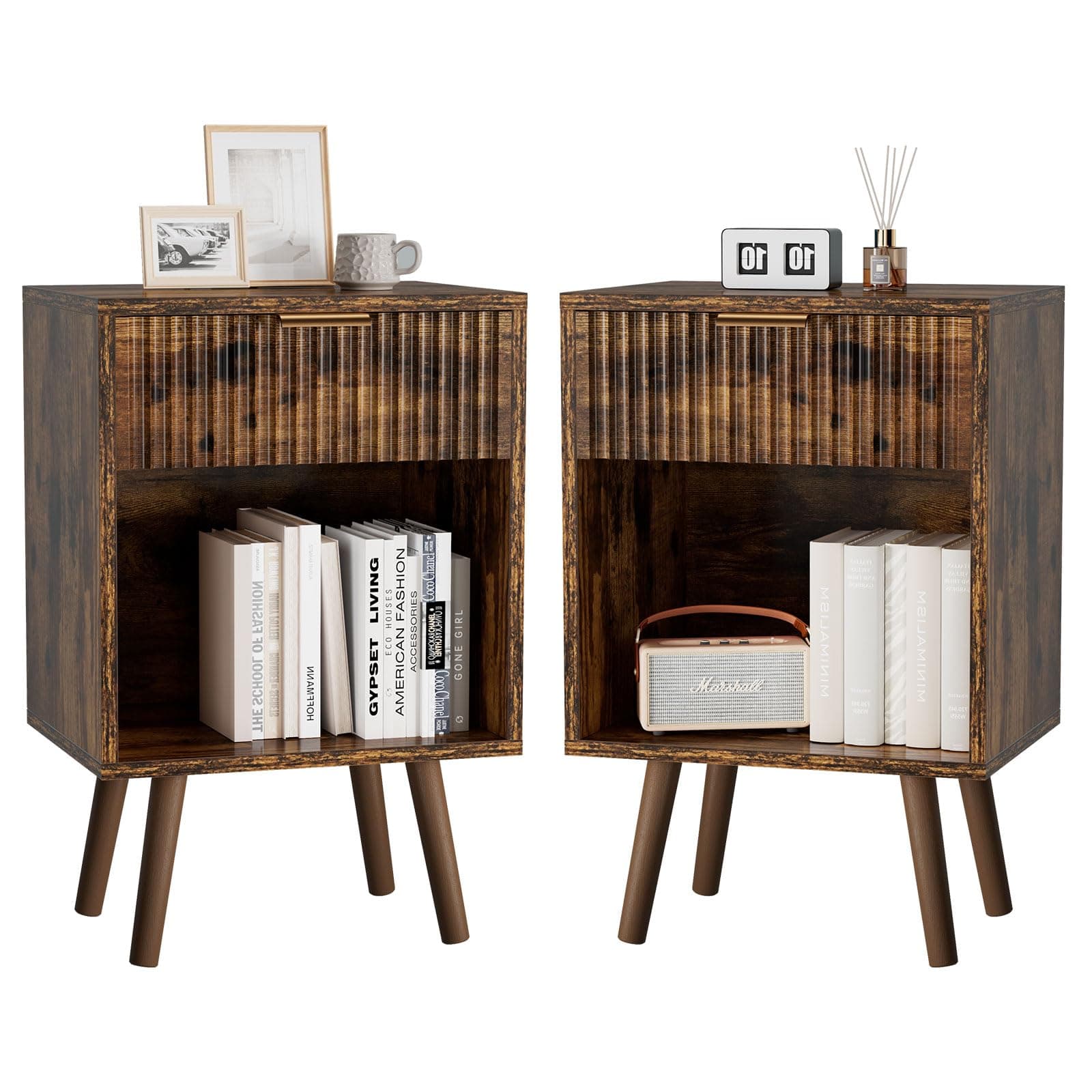 Mesita de noche estilo rústico con cajón