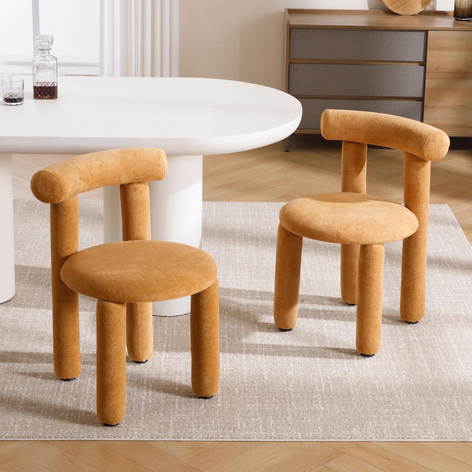 Silla de comedor tapizada en lana sintética amarilla