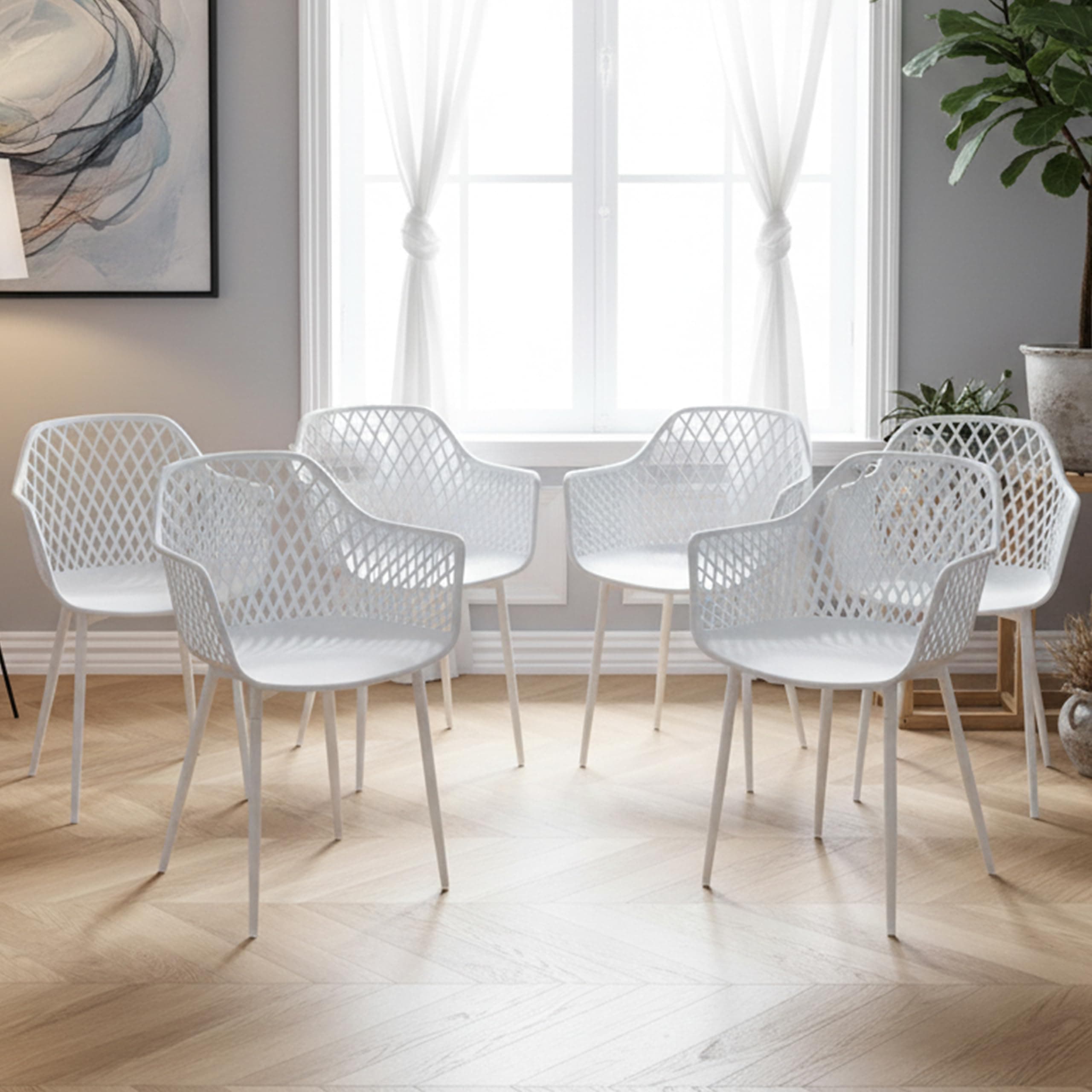 Silla de Comedor Blanca con Reposabrazos y Patas de Metal